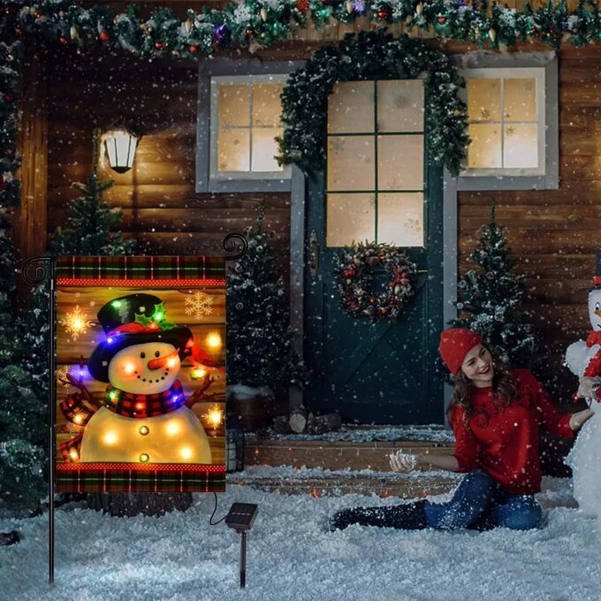 12x18" Double Sided Solar Led Snowman Garden Flag For Outdoor Farmhouse Garden Lawn Christmas Decoration Lighted Yard Flags 2025 - Image 3
