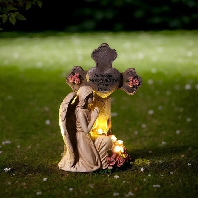 Angel Figurines for Outdoor Garden Angel Statue with Solar Light Sympathy Memorial Grave Decorations for Yard Patio Lawn - Image 2