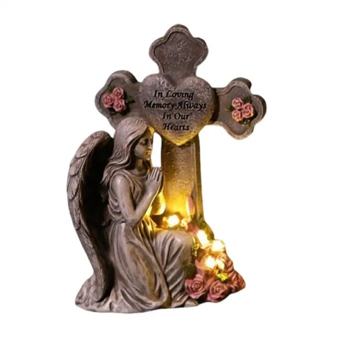 Angel Figurines for Outdoor Garden Angel Statue with Solar Light Sympathy Memorial Grave Decorations for Yard Patio Lawn - Image 5