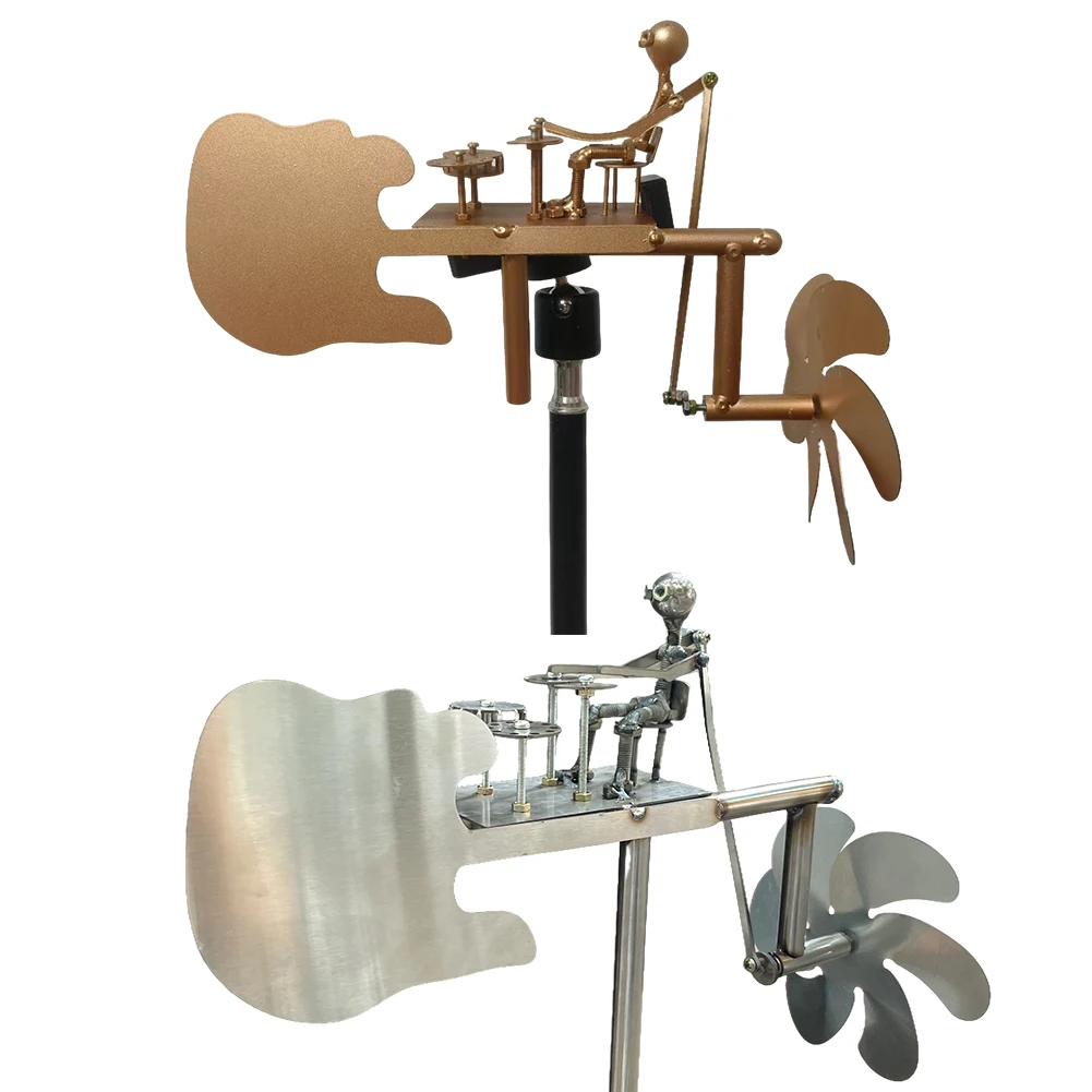 Metal Drummer Windmill Statue Decorative Wind Power Rock Art Statue Outdoor Wind Sculpture for Yard Lawn Garden Patio Decor