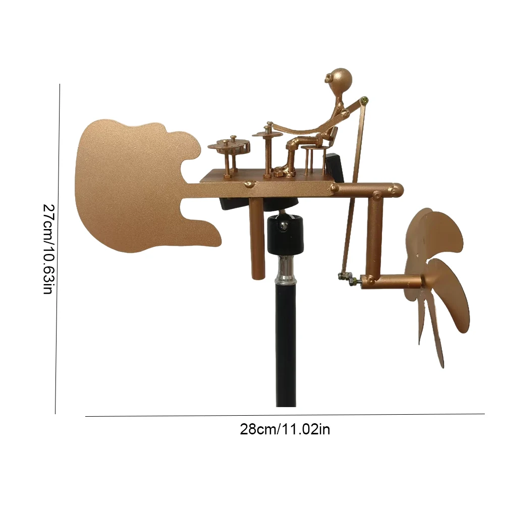 Metal Drummer Windmill Statue Decorative Wind Power Rock Art Statue Outdoor Wind Sculpture for Yard Lawn Garden Patio Decor