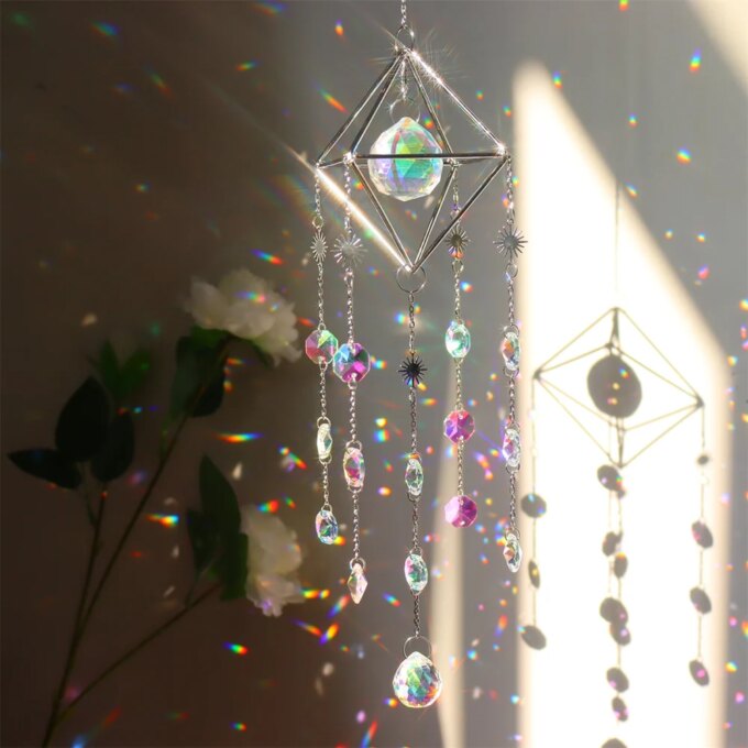 Crystal Sun Catcher Windchimes Metal Rainbow Prism Window Crystal Light Catcher Hanging Glass Prisms Garden Decoration Outdoor - Image 2