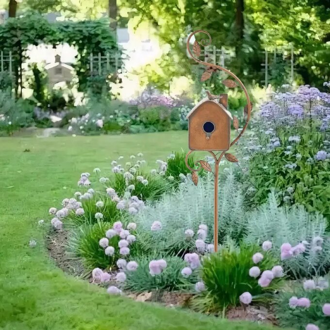 Birdhouse Garden Stakes Metal Bird House with Pole Bird Houses for Outside with Pole for Outdoor Garden Yard Decoration - Image 3
