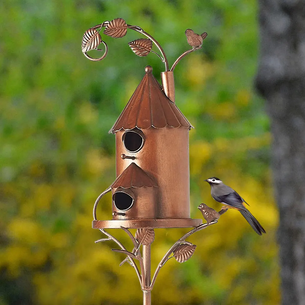 Birdhouse Garden Stakes Metal Bird House with Pole Bird Houses for Outside with Pole for Outdoor Garden Yard Decoration