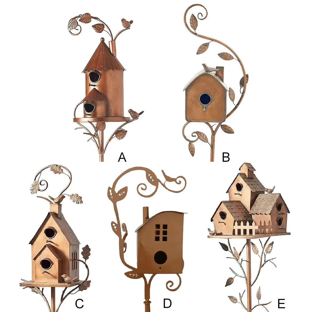 Birdhouse Garden Stakes Metal Bird House with Pole Bird Houses for Outside with Pole for Outdoor Garden Yard Decoration