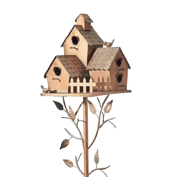 Birdhouse Garden Stakes Metal Bird House with Pole Bird Houses for Outside with Pole for Outdoor Garden Yard Decoration - Image 6