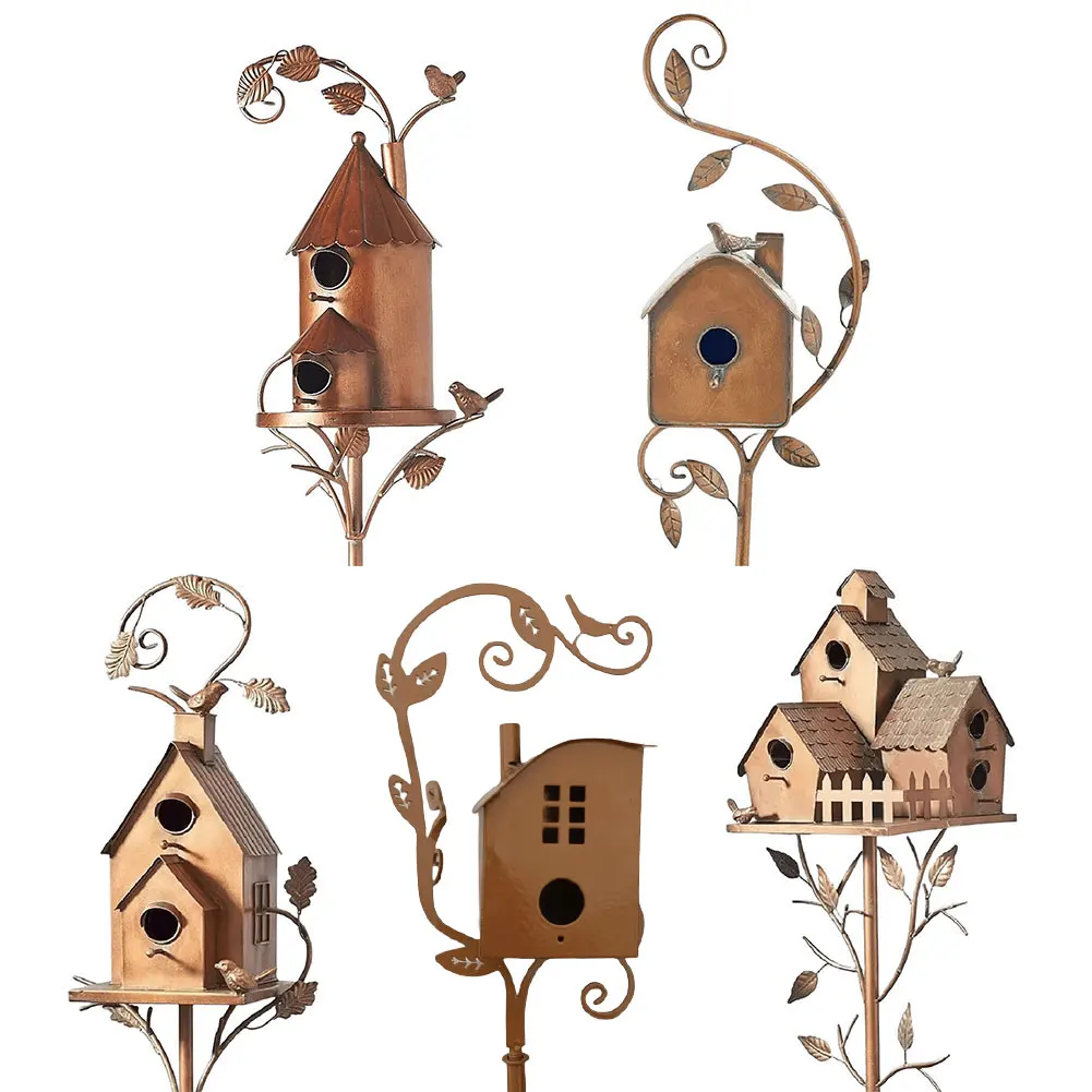 Birdhouse Garden Stakes Metal Bird House with Pole Bird Houses for Outside with Pole for Outdoor Garden Yard Decoration