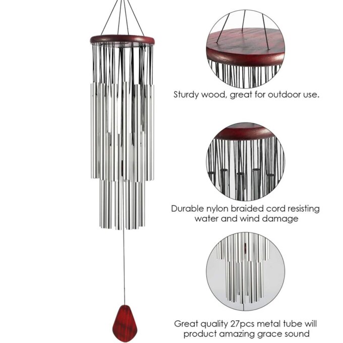 Outdoor Pendant Aluminum 27 Tubes Silver Tube Wind Chime Anti-rust Outdoor Decoration Wind Bell Fashion Pendants for Garden Yard