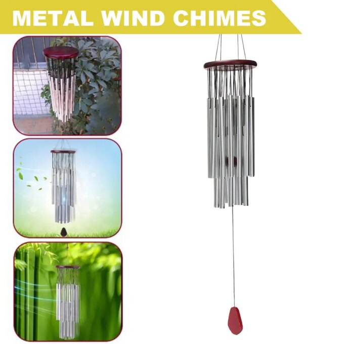 Outdoor Pendant Aluminum 27 Tubes Silver Tube Wind Chime Anti-rust Outdoor Decoration Wind Bell Fashion Pendants for Garden Yard - Image 4