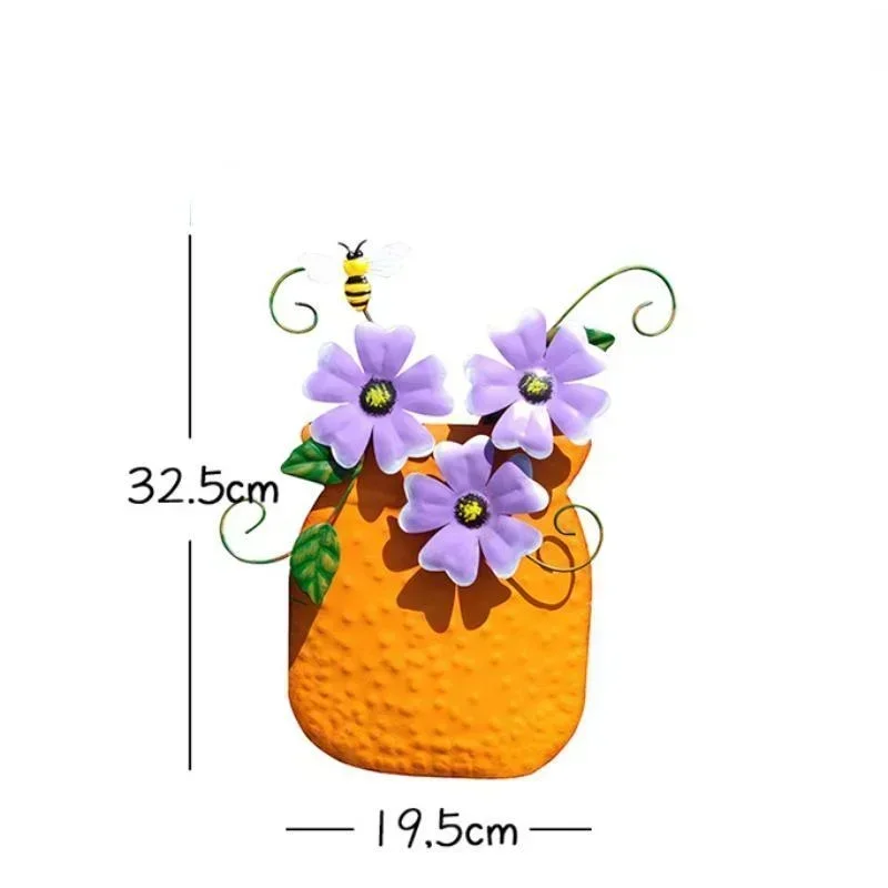 Metal Flower Garden Vases Wall Decor Outdoor Fence Art Patio Sculptures Hanging Decorations for Patio and Garden