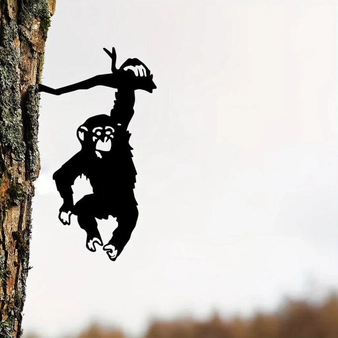 HelloYoung Monkey Hanging On The Branch Garden Stake, Yard Art Decor, Silhouette Metal Wall Art Home Garden Patio Outdoor Statue - Image 6