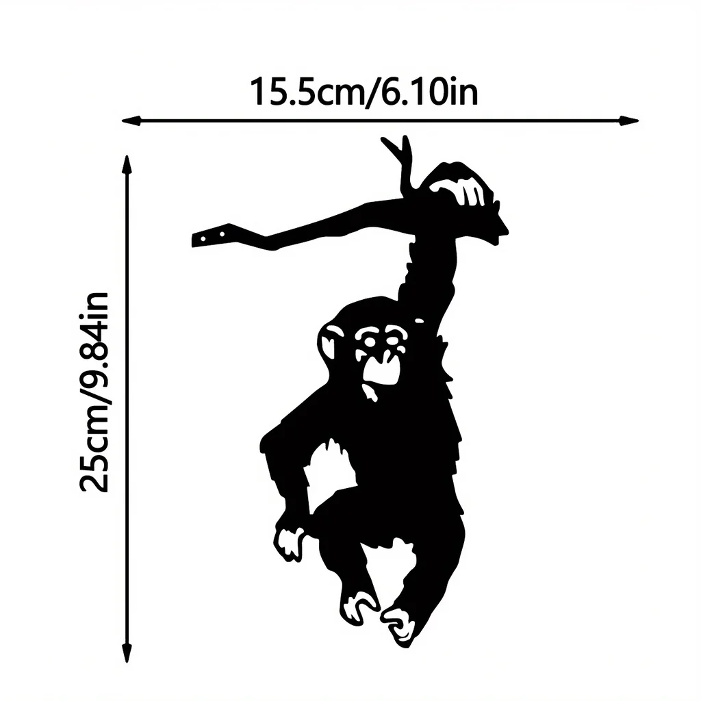 HelloYoung Monkey Hanging On The Branch Garden Stake, Yard Art Decor, Silhouette Metal Wall Art Home Garden Patio Outdoor Statue