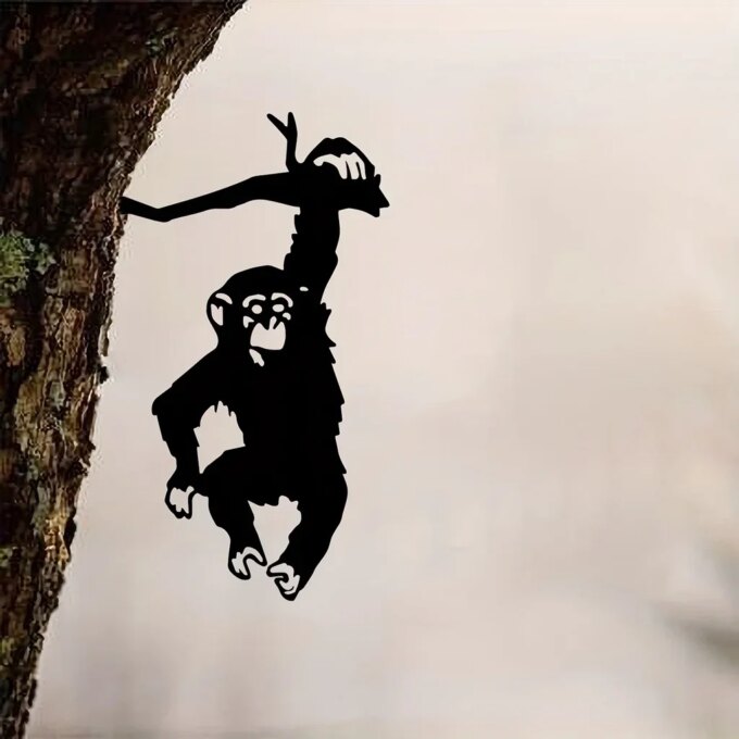 HelloYoung Monkey Hanging On The Branch Garden Stake, Yard Art Decor, Silhouette Metal Wall Art Home Garden Patio Outdoor Statue - Image 4