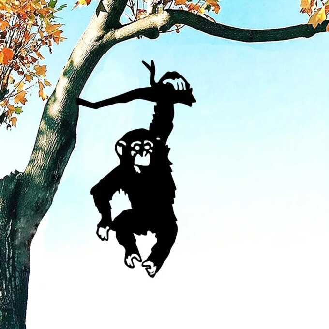 HelloYoung Monkey Hanging On The Branch Garden Stake, Yard Art Decor, Silhouette Metal Wall Art Home Garden Patio Outdoor Statue - Image 3