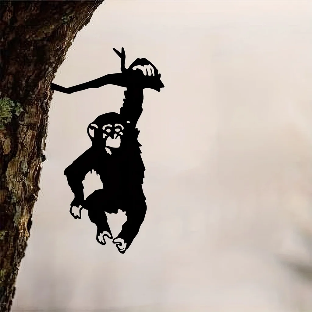 HelloYoung Monkey Hanging On The Branch Garden Stake, Yard Art Decor, Silhouette Metal Wall Art Home Garden Patio Outdoor Statue