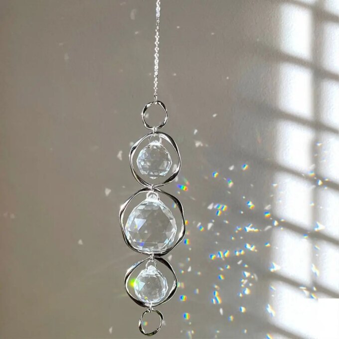 Crystal Glass Sun Catcher Gold Silver Accessories Rainbow Prisms Pendant Hanging Decoration Curtains Embellishment Wind Chime