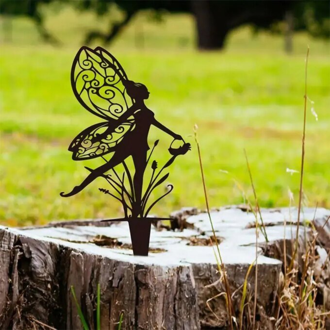 1pc Dancing Fairy Metal Decorative Garden Stake Classic Creative Yard Ornament Flower Fairy Silhouette Decorative Stakes - Image 3