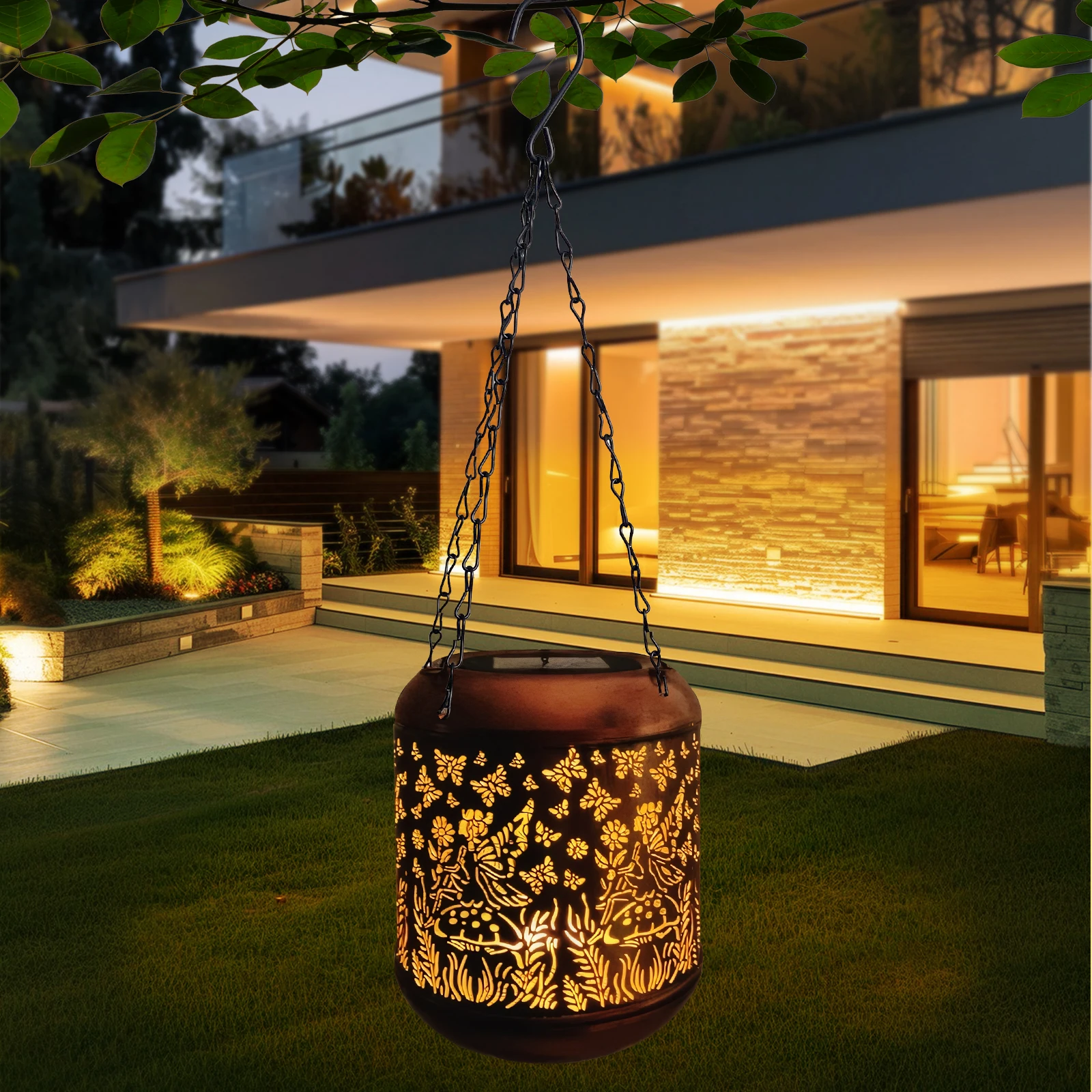 LED Outdoor Hanging Light Solar Powered Hollow Iron Decor Light Landscape Decorative Lamp for Patio Yard Lawn Backyard Decor LED Outdoor Hanging Light Solar Powered Hollow Iron Decor Light Landscape Decorative Lamp for Patio Yard Lawn Backyard Decor