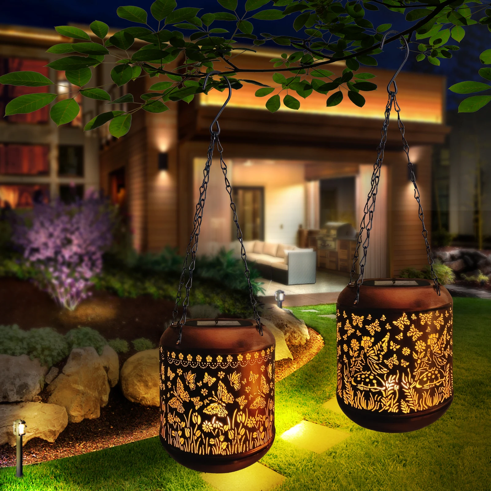 LED Outdoor Hanging Light Solar Powered Hollow Iron Decor Light Landscape Decorative Lamp for Patio Yard Lawn Backyard Decor LED Outdoor Hanging Light Solar Powered Hollow Iron Decor Light Landscape Decorative Lamp for Patio Yard Lawn Backyard Decor