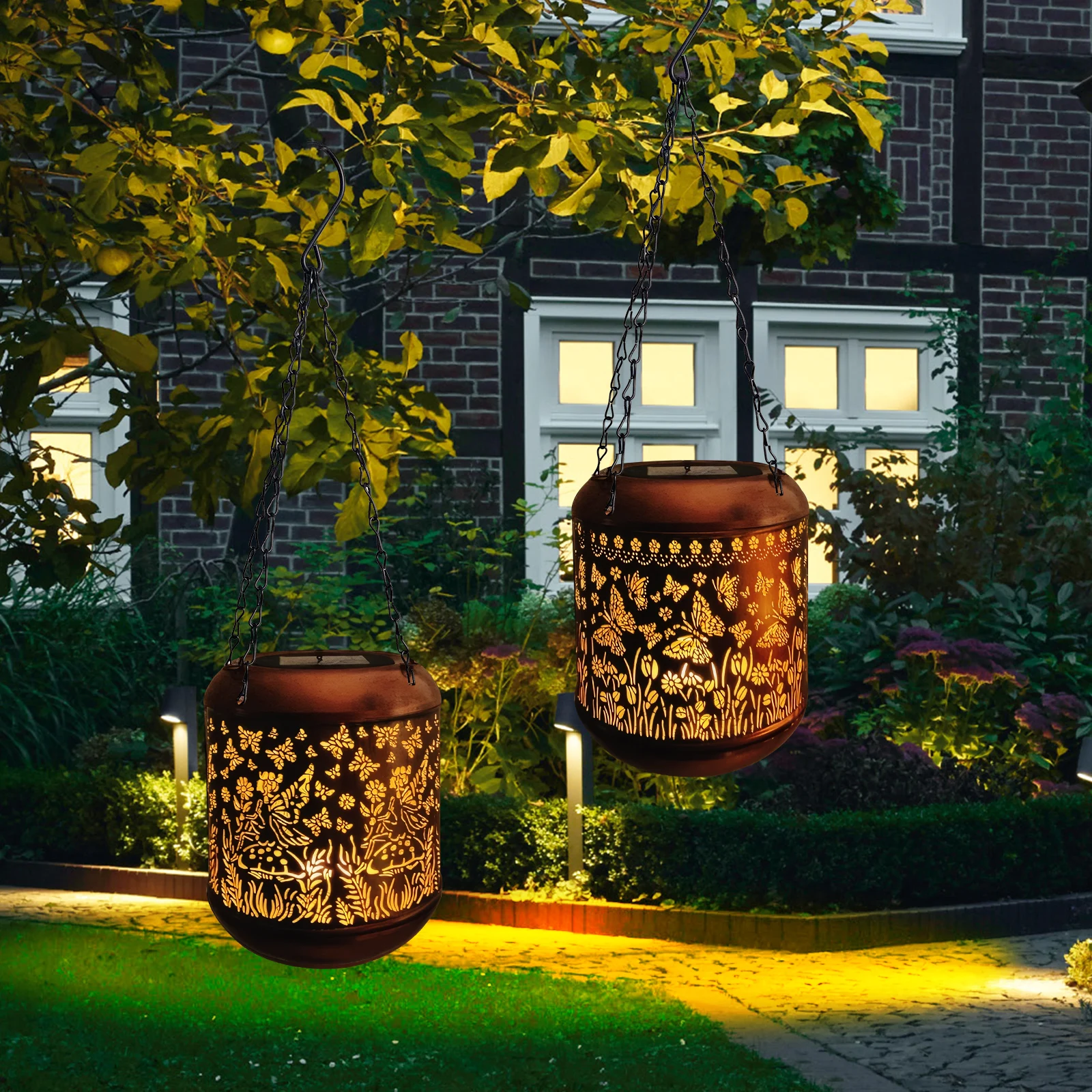 LED Outdoor Hanging Light Solar Powered Hollow Iron Decor Light Landscape Decorative Lamp for Patio Yard Lawn Backyard Decor LED Outdoor Hanging Light Solar Powered Hollow Iron Decor Light Landscape Decorative Lamp for Patio Yard Lawn Backyard Decor