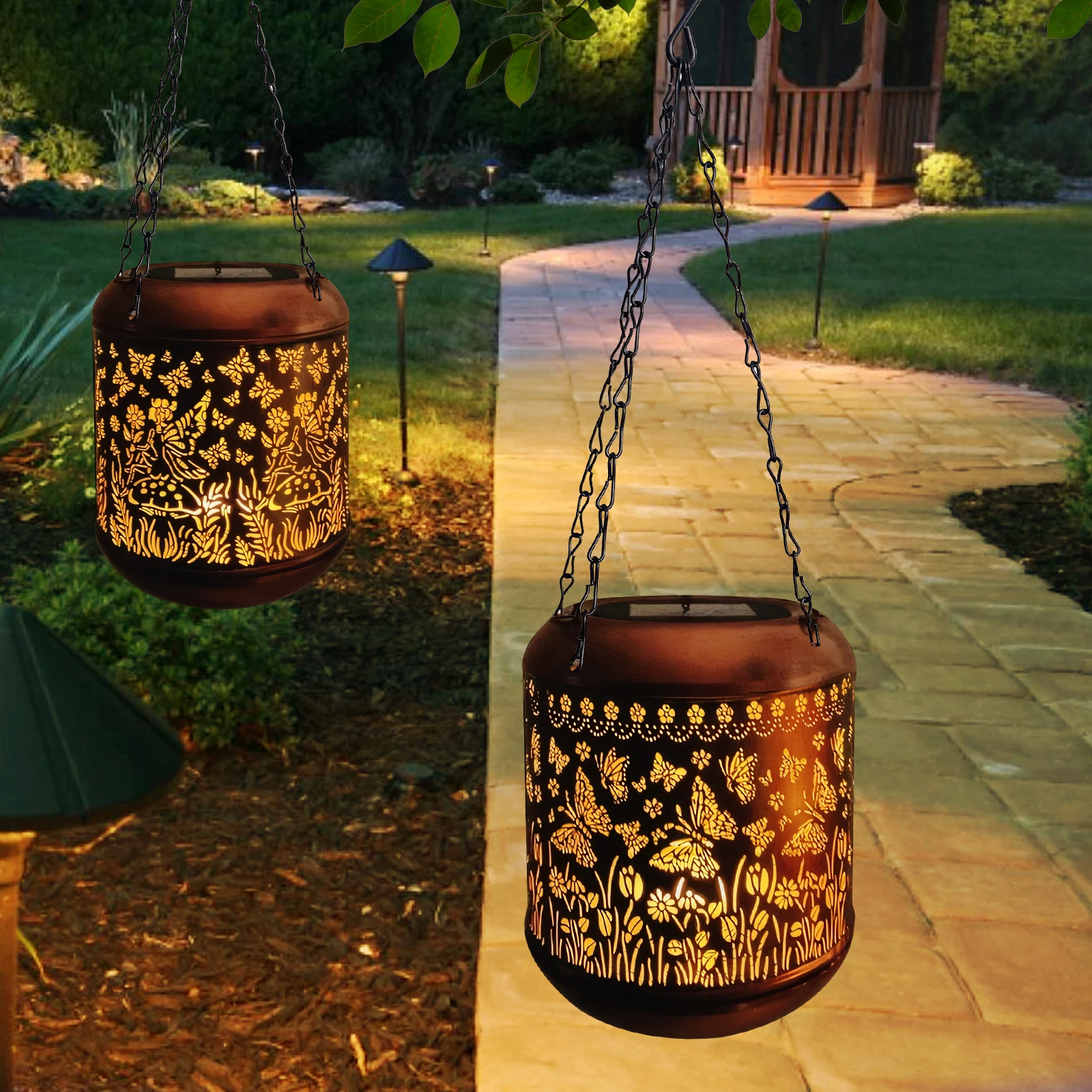 LED Outdoor Hanging Light Solar Powered Hollow Iron Decor Light Landscape Decorative Lamp for Patio Yard Lawn Backyard Decor LED Outdoor Hanging Light Solar Powered Hollow Iron Decor Light Landscape Decorative Lamp for Patio Yard Lawn Backyard Decor