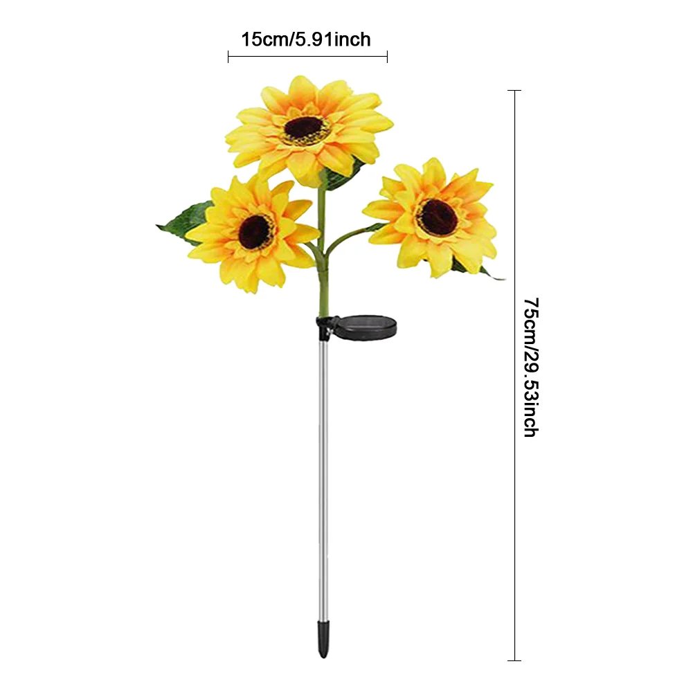 Solar Sunflower Stake Light Pathway Stake Lights IP65 Waterproof Outdoor Decorative Lights 600mAh Auto On/Off for Garden Decor