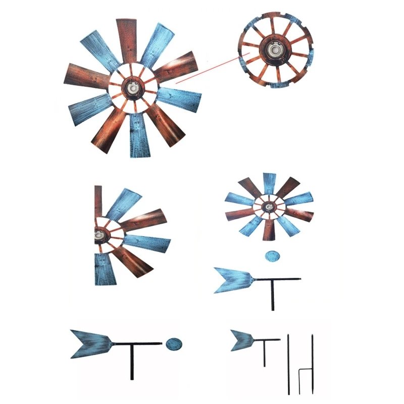 Wrought Iron Rotating Windmill Metal Wind Spinner Landscape Ornament for Outdoor Courtyard Yard Lawn Pinwheel Decor Supplies