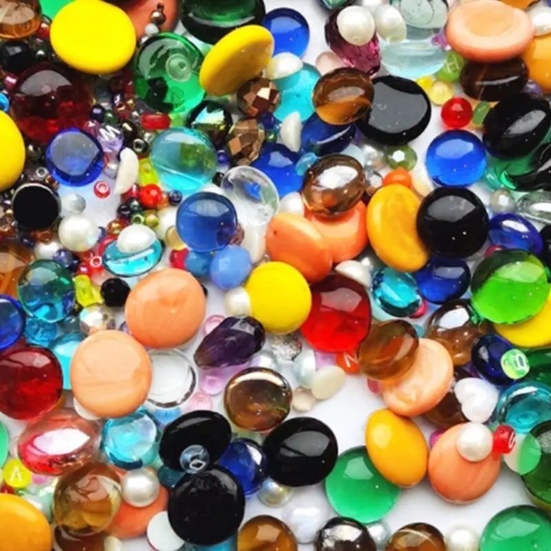 H8WB 1KG Small Glass Bead Flat Back Marble Beads Set for Home Garden Decoration and Vase Craft Project Supply