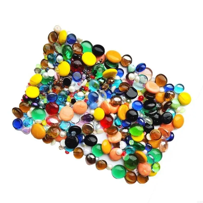 H8WB 1KG Small Glass Bead Flat Back Marble Beads Set for Home Garden Decoration and Vase Craft Project Supply