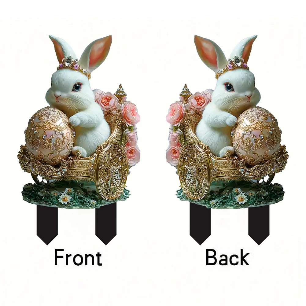 Easter Rabbit Garden Sign Waterproof 2D Acrylic Outdoor Sign Multi-Function Courtyard Statue Ornaments Garden Decoration