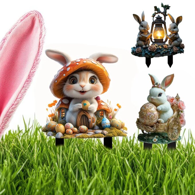 Easter Rabbit Garden Sign Waterproof 2D Acrylic Outdoor Sign Multi-Function Courtyard Statue Ornaments Garden Decoration - Image 3