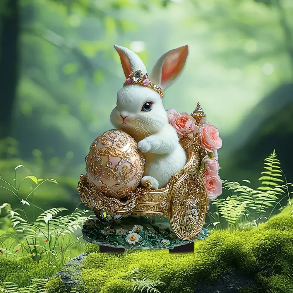 Easter Rabbit Garden Sign Waterproof 2D Acrylic Outdoor Sign Multi-Function Courtyard Statue Ornaments Garden Decoration