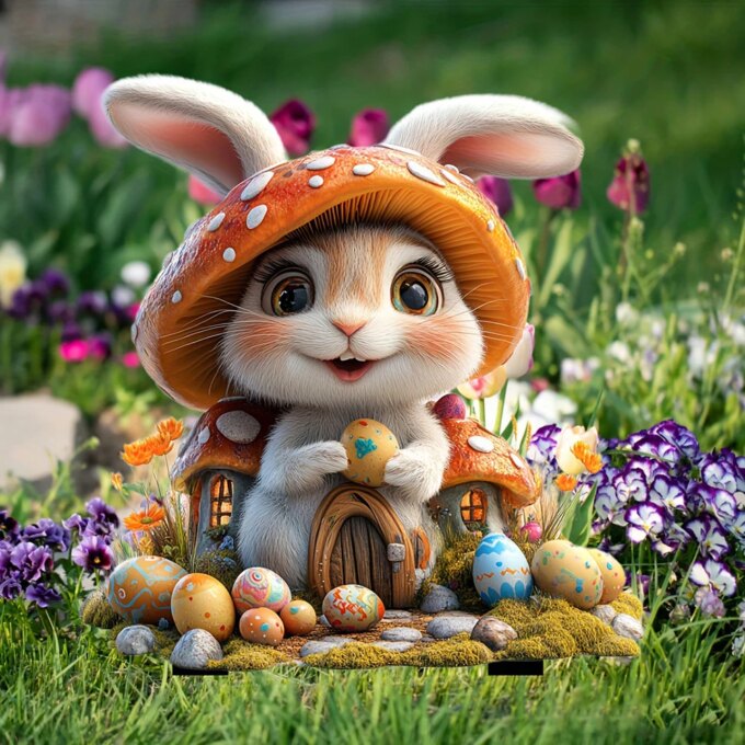Easter Rabbit Garden Sign Waterproof 2D Acrylic Outdoor Sign Multi-Function Courtyard Statue Ornaments Garden Decoration - Image 2