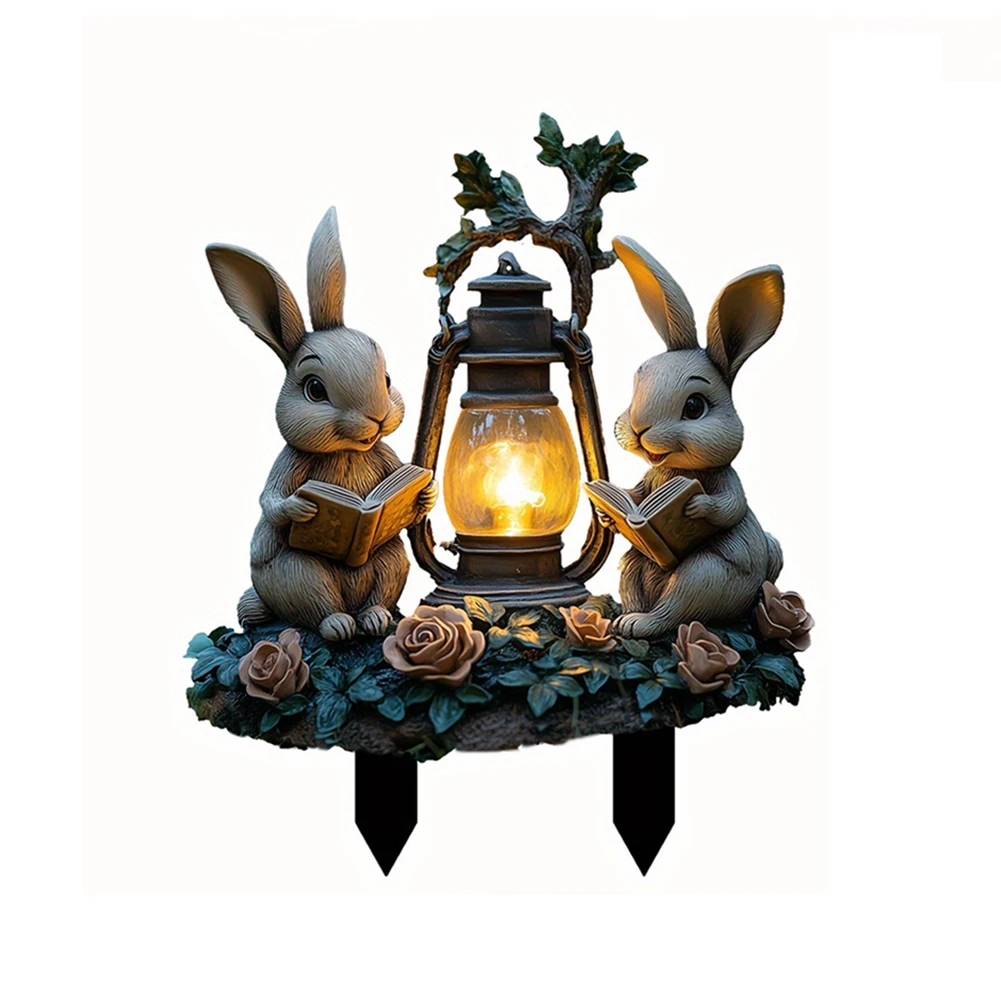 Easter Rabbit Garden Sign Waterproof 2D Acrylic Outdoor Sign Multi-Function Courtyard Statue Ornaments Garden Decoration