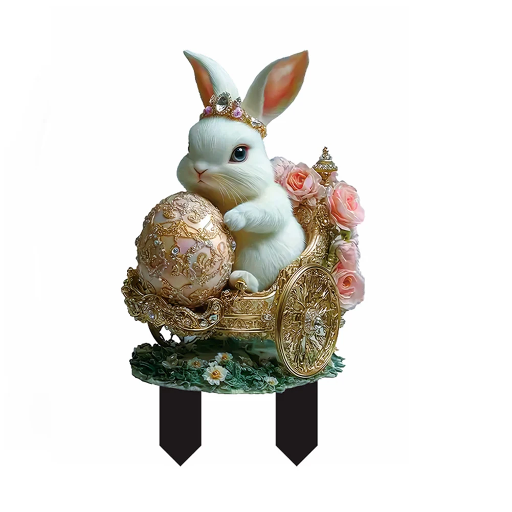 Easter Rabbit Garden Sign Waterproof 2D Acrylic Outdoor Sign Multi-Function Courtyard Statue Ornaments Garden Decoration