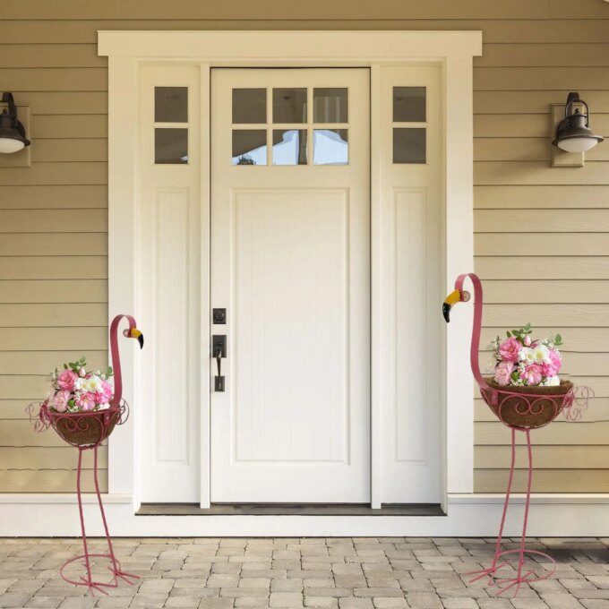 2 Pieces Flamingo Planter Garden Decorations Outdoor for Garden Porch Patio