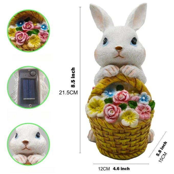 Solar Garden Statues Rabbit & Flowers Decor Outdoor Indoor with LED Light Mothers Day Gardening Gifts Bunny Lawn Statue Ornament - Image 4