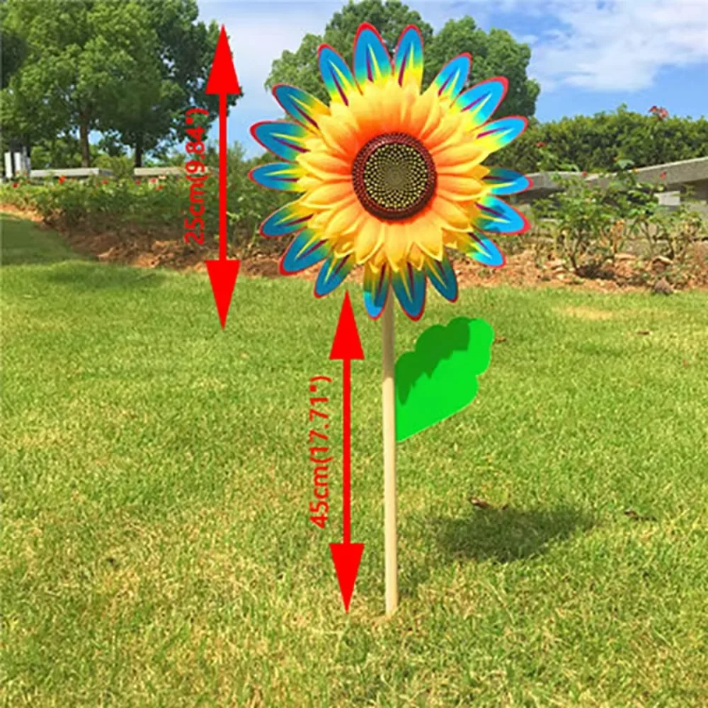 Colorful Sunflower Windmill Wind Turbine Wooden Pole Plug-in Windmill Camping Picnic Lawn Party Decoration Colorful Sunflower Windmill Wind Turbine Wooden Pole Plug-in Windmill Camping Picnic Lawn Party Decoration