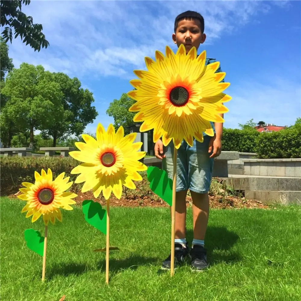 Colorful Sunflower Windmill Wind Turbine Wooden Pole Plug-in Windmill Camping Picnic Lawn Party Decoration Colorful Sunflower Windmill Wind Turbine Wooden Pole Plug-in Windmill Camping Picnic Lawn Party Decoration