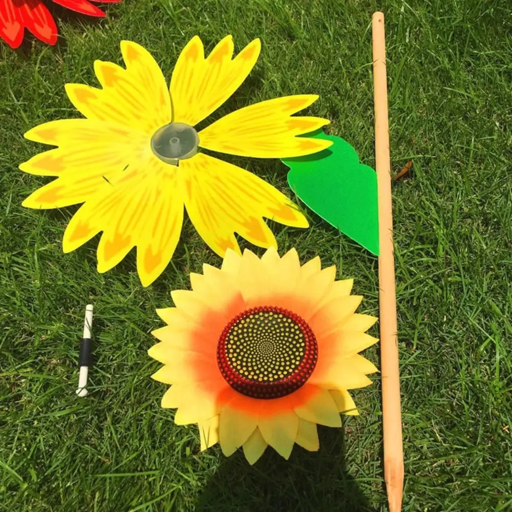 Colorful Sunflower Windmill Wind Turbine Wooden Pole Plug-in Windmill Camping Picnic Lawn Party Decoration Colorful Sunflower Windmill Wind Turbine Wooden Pole Plug-in Windmill Camping Picnic Lawn Party Decoration