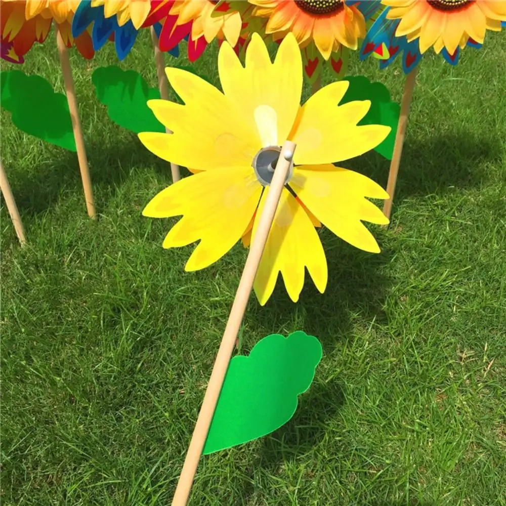 Colorful Sunflower Windmill Wind Turbine Wooden Pole Plug-in Windmill Camping Picnic Lawn Party Decoration Colorful Sunflower Windmill Wind Turbine Wooden Pole Plug-in Windmill Camping Picnic Lawn Party Decoration