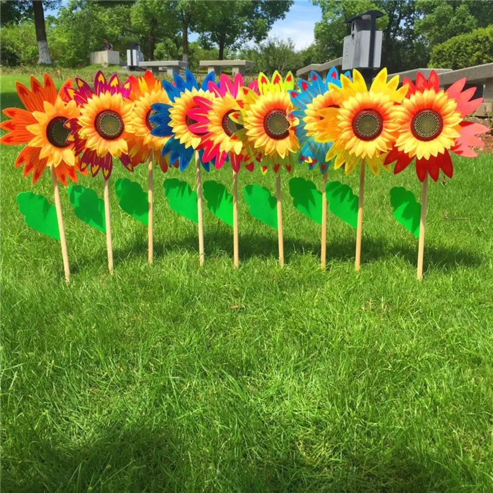 Colorful Sunflower Windmill Wind Turbine Wooden Pole Plug-in Windmill Camping Picnic Lawn Party Decoration Colorful Sunflower Windmill Wind Turbine Wooden Pole Plug-in Windmill Camping Picnic Lawn Party Decoration