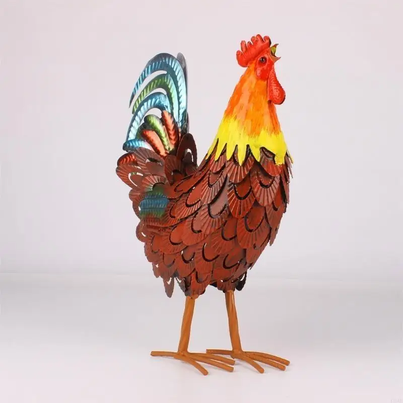 C5AC Metal Rooster Statues Garden Metal Rooster Decors Outdoor Chicken Decorations Lawn