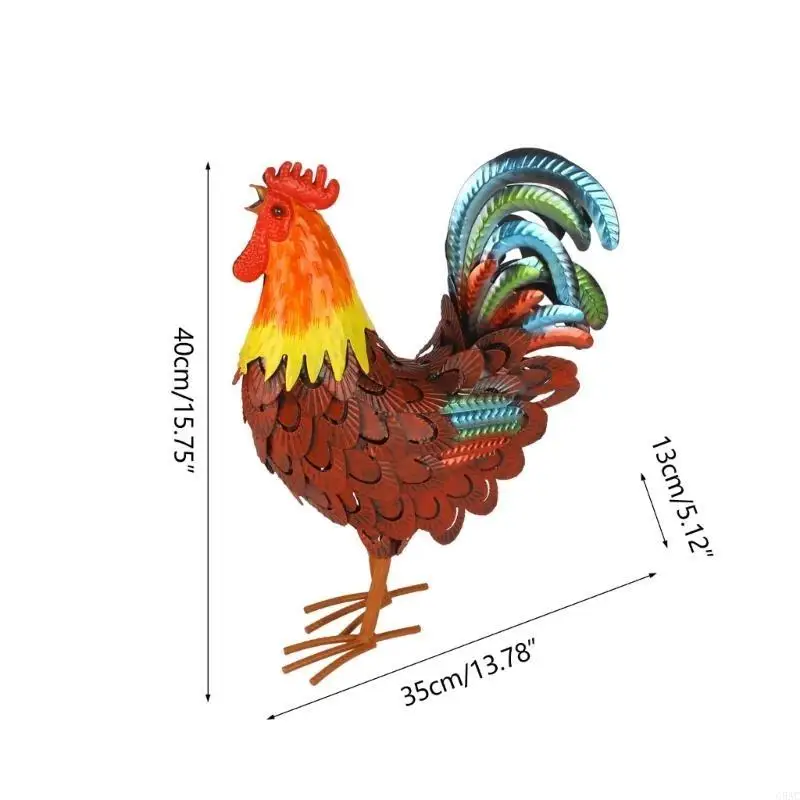 C5AC Metal Rooster Statues Garden Metal Rooster Decors Outdoor Chicken Decorations Lawn