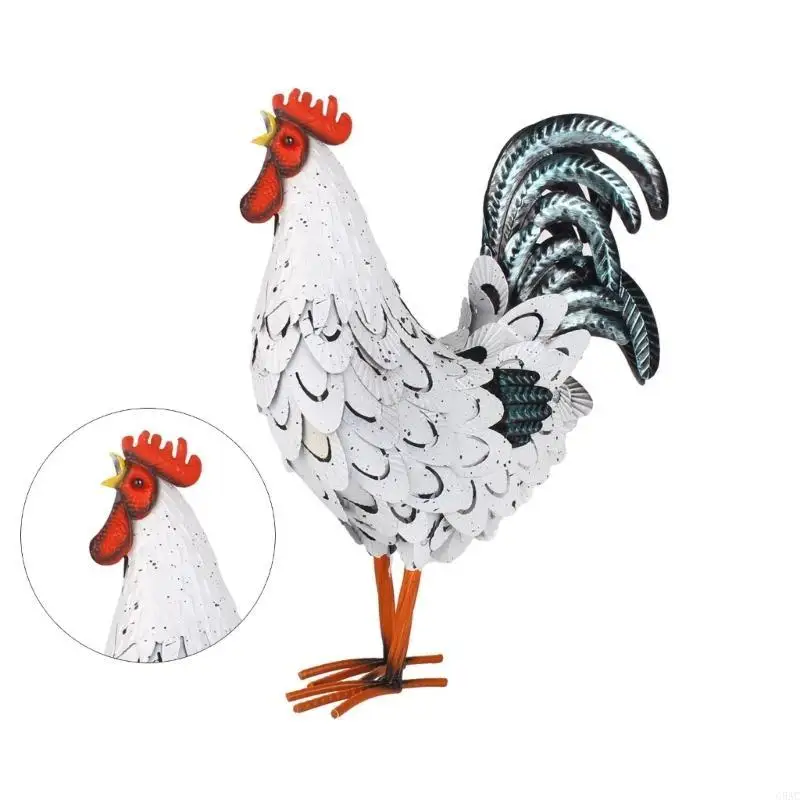 C5AC Metal Rooster Statues Garden Metal Rooster Decors Outdoor Chicken Decorations Lawn