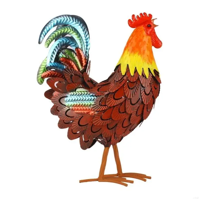 C5AC Metal Rooster Statues Garden Metal Rooster Decors Outdoor Chicken Decorations Lawn