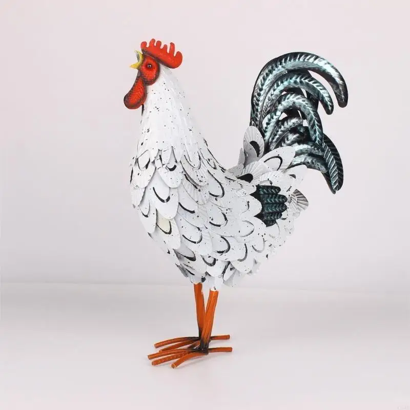 C5AC Metal Rooster Statues Garden Metal Rooster Decors Outdoor Chicken Decorations Lawn