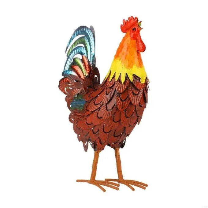 C5AC Metal Rooster Statues Garden Metal Rooster Decors Outdoor Chicken Decorations Lawn
