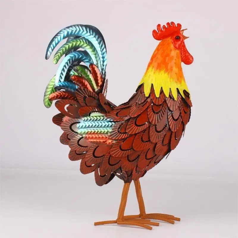 C5AC Metal Rooster Statues Garden Metal Rooster Decors Outdoor Chicken Decorations Lawn
