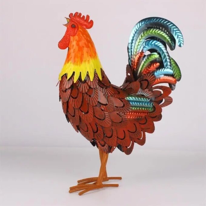 C5AC Metal Rooster Statues Garden Metal Rooster Decors Outdoor Chicken Decorations Lawn - Image 2